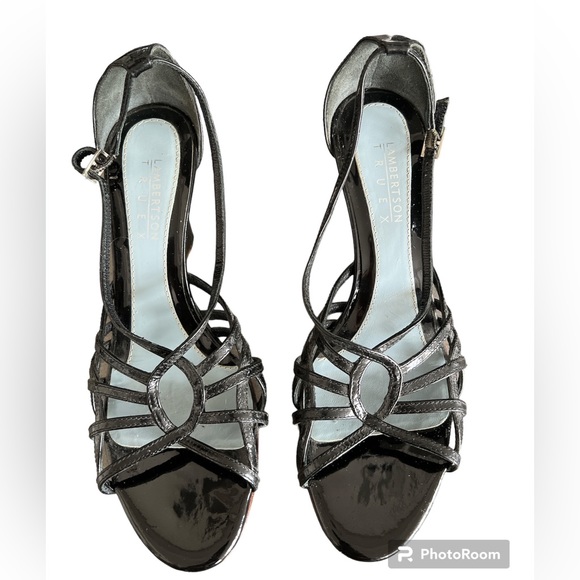 Lambertson Truex black patent leather wedge sandals in size 7. - Picture 2 of 5